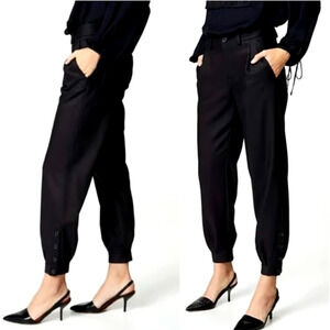 Nili Lotan 4 Slouchy Wool Bertina Jogger Pants $595 Ankle Buttons Black NWT!